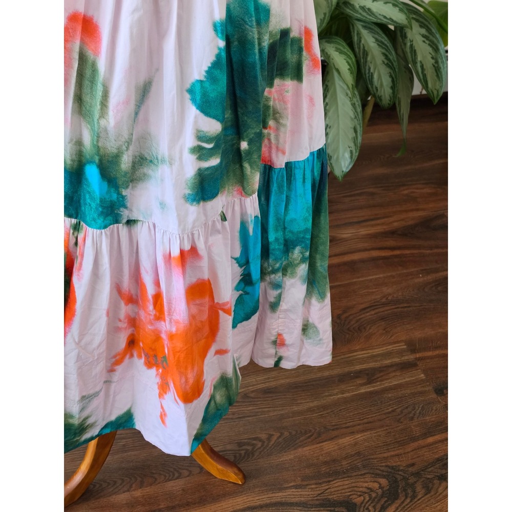 Tanya Taylor Pink Abstract Tie Dye Smocked Tiered Midi Dress Womens 2 - Picture 5 of 16